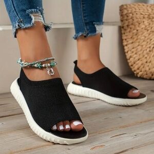 Sport Wedge Flat Strap Peep Toe Sanda Size 9 Fits 8.5